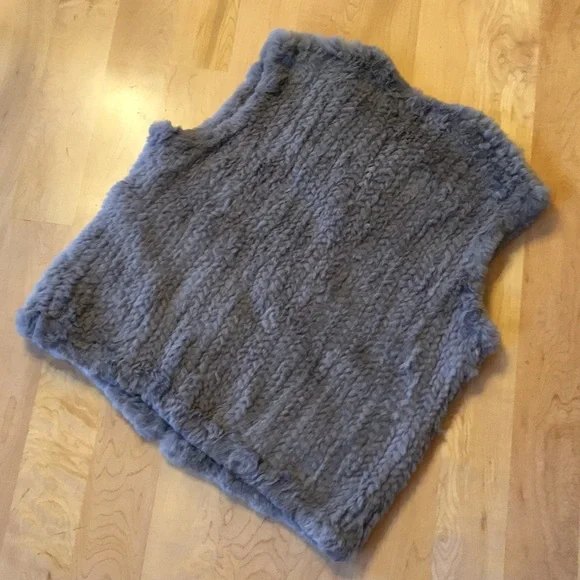 JUNE | Twist Knit Rabbit Fur Zip Up Vest In Dove - Picture 10 of 12